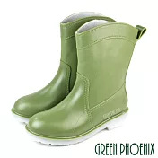 【GREEN PHOENIX】女 雨靴 雨鞋 中筒 繽紛色彩 吸震 減壓 防水 EU39 綠色