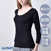 【日本GUNZE】100%純棉膠原蛋白添加護膚衛生衣(TC4046-BLK) M 黑