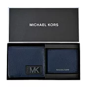 MICHAEL KORS GIFTING荔枝牛皮對開短夾(附證件夾)禮盒組- 藍色