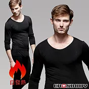 EROSBODY 男日本機能纖維平織蓄熱保暖發熱衣褲套組  黑色