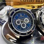 MASERATI瑪莎拉蒂精品錶,編號：R8851101007,46mm圓形黑精鋼錶殼白色錶盤真皮皮革深黑色錶帶