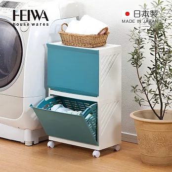 【日本平和Heiwa】Clevan日製多功能前開雙層分類洗衣籃櫃(附輪)- 天空藍