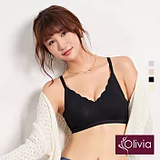 Olivia【漫步系列】無鋼圈幾何雲柔三角杯內衣 M 黑色