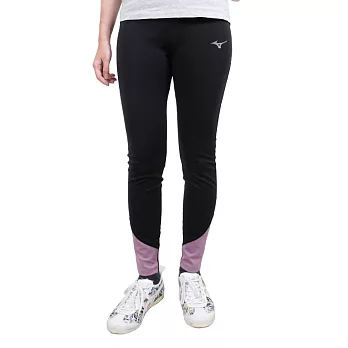 Mizuno [K2TB170596] 女 緊身褲 運動 瑜珈 健身 慢跑 路跑 高腰 包覆 抗紫外線 黑紫 M 黑/紫
