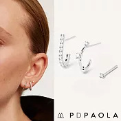 PD PAOLA 西班牙時尚潮牌 C型X單鑽X水滴 白鑽耳環三件組 L’OISEAU SILVER 銀色