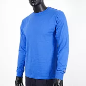 Champion [CC8C-51C] 男 長袖 上衣 T恤 美規 運動 休閒 純棉 圓領 螺紋 舒適 穿搭 簡約 寶藍 S 藍