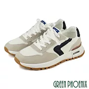 【GREEN PHOENIX】男 運動鞋 慢跑鞋 休閒鞋 復古風 仿麂皮 拼接 撞色 厚底 EU40 白色