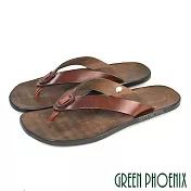 【GREEN PHOENIX】男 拖鞋 人字 夾腳 素面 全真皮 吸震 平底 EU40 咖啡色