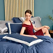 義大利La Belle《法式極簡》特大天絲拼接蕾絲防蹣抗菌吸濕排汗兩用被床包組(共兩色)-深藍