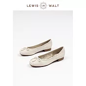 【U】Lewis Walt-純色方頭蝴蝶結軟底芭蕾舞鞋 米白