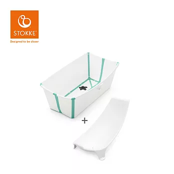 Stokke 挪威  Flexl Bath 折疊式浴盆(感溫水塞)套裝(含浴盆+浴架) - 白色(湖水綠包邊)