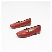 【U】Lewis Walt-一字帶軟羊皮瑪麗珍低跟鞋 正紅
