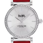 COACH 水鑽錶框素面牛皮皮革腕錶-紅