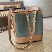 O-ni O-ni新款頭層牛皮大容量撞色時尚水桶包(bag-517) 綠色配棕色