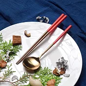 【KUAI ZHU】台箸不銹鋼餐具組-玫瑰金系列1組 珊瑚紅