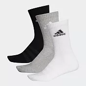 Adidas Cush Crw 3pp [DZ9355] 男 中筒襪 足弓支撐 全腳掌 加厚 黑灰白 3雙入 M 黑/白
