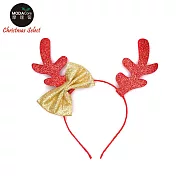 摩達客耶誕派對-紅金閃亮蝴蝶結派對聖誕髮箍
