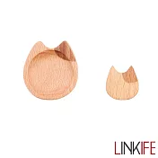 Linkife 木質系列 天然櫸木製貓咪醬料碟/筷架組 - 左耳貓