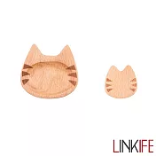 Linkife 木質系列 天然櫸木製貓咪醬料碟/筷架組 - 鬍鬚貓