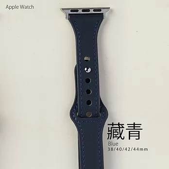 簡約收腰扣式真皮錶帶  42/44/45mm Apple watch通用錶帶 藏青