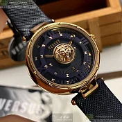 VERSUS VERSACE凡賽斯精品錶,編號：VV00064,38mm玫瑰金精鋼錶殼深紫藍錶盤真皮皮革深紫藍錶帶