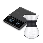 CoFeel 凱飛玻璃濾杯咖啡壺400ml+智能咖啡秤3公斤(電子秤/計時秤/料理秤)