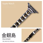 細版 精緻三排不鏽鋼錶帶 Apple watch通用錶帶 42/44/45mm金銀島