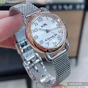 COACH蔻馳精品錶,編號：CH00066,24mm圓形玫瑰金精鋼錶殼白色錶盤米蘭銀色錶帶
