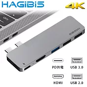 HAGiBiS海備思 (雙頭)Type-c轉PD/HDMI/USB三屏顯示五合一轉接器
