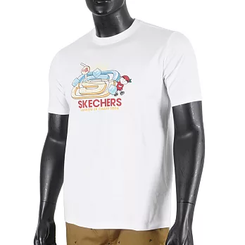 Skechers [L221U041-0019] 男女 短袖 上衣 T恤 圓領 趣味LOGO 夏日 舒適 穿搭 白 S 白