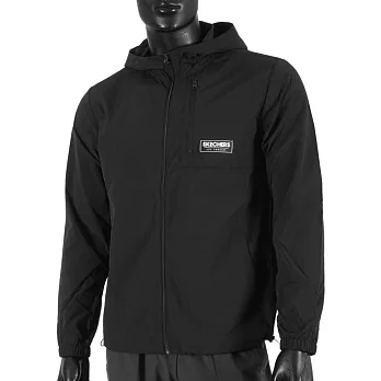 Skechers [L321M072-0018] 男 外套 連帽風衣 立領 薄款 輕便 秋季 休閒 舒適 黑 S 黑