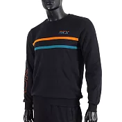 Skechers Logo Crew [L420M060-002K] 男 長袖 上衣 刷毛 保暖 撞色 黑 L 黑/藍