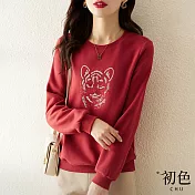 【初色】老虎亮片圓領T恤-紅色-91645(M-2XL可選) M 紅色