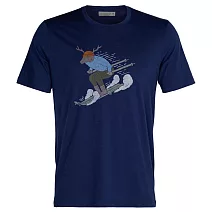【icebreaker 美麗諾羊毛】男 Tech Lite II 圓領短袖上衣(麋鹿滑雪) S 海軍藍