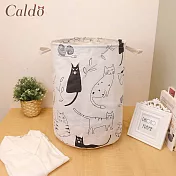 【Caldo卡朵生活】圖騰圓筒衣物摺疊收納籃 貓咪