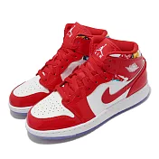Nike 休閒鞋 Air Jordan 1 Mid SE 女鞋 經典 喬丹一代 漆皮 幾何印花 大童 穿搭 白紅 DC7248600 23cm RED/WHITE