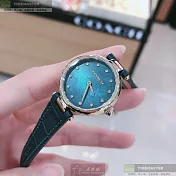 COACH蔻馳精品錶,編號：CH00075,24mm圓形金色精鋼錶殼藍綠色錶盤真皮皮革綠錶帶