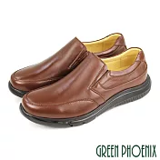 【GREEN PHOENIX】男 休閒皮鞋 商務皮鞋 全羊皮 簡約 直套式 台灣製 EU43 咖啡色
