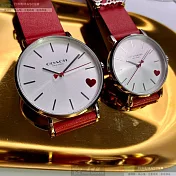 COACH蔻馳精品錶,編號：CH00081,26mm圓形銀精鋼錶殼白色錶盤真皮皮革大紅色錶帶