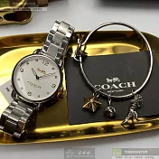COACH蔻馳精品錶,編號：CH00082,36mm圓形銀精鋼錶殼白色錶盤精鋼銀色錶帶