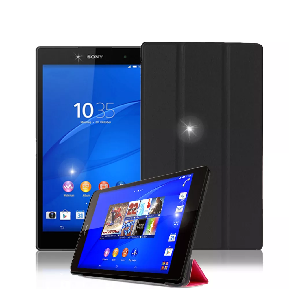 VXTRA SONY Z3 Tablet Compact 8吋 經典皮紋三折保護套 平板皮套 科幻黑
