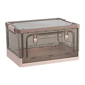 IDEA-多色雙開折疊透明收納箱 櫻花粉-茶色面板