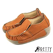 【Pretty】台灣製簡約百搭彈力氣墊厚底楔型休閒鞋 JP22.5 棕色