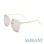 【ALEGANT】時尚格調丁香紫幾何線條金色方框墨鏡/UV400太陽眼鏡