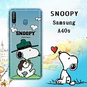 史努比/SNOOPY 正版授權 三星 Samsung Galaxy A40s 漸層彩繪空壓手機殼(郊遊)