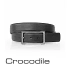 【Crocodile】鱷魚皮件 真皮皮帶 義大利荔紋軟皮 35mm寬版休閒皮帶 0102-30111 36 黑色