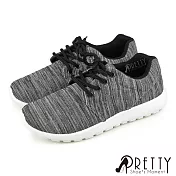 【Pretty】男女 女大尺碼 休閒鞋 運動鞋 簡約風 網布 綁帶 平底 台灣製 JP23.5 灰色