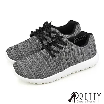 【Pretty】男女 女大尺碼 休閒鞋 運動鞋 簡約風 網布 綁帶 平底 台灣製 JP25.5 灰色
