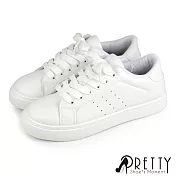 【Pretty】女 休閒鞋 板鞋 小白鞋 素面 綁帶 台灣製 JP25 白色
