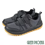 【GREEN PHOENIX】男 休閒鞋 吸震 透氣 寬楦 沾黏式 厚底 JP26 黑色